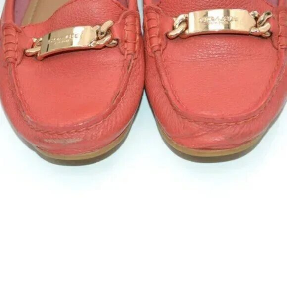Coach Coral Peach Orange Soft Pebbled Leather Gold Driving Flats Loafers 7.5 - Picture 6 of 9